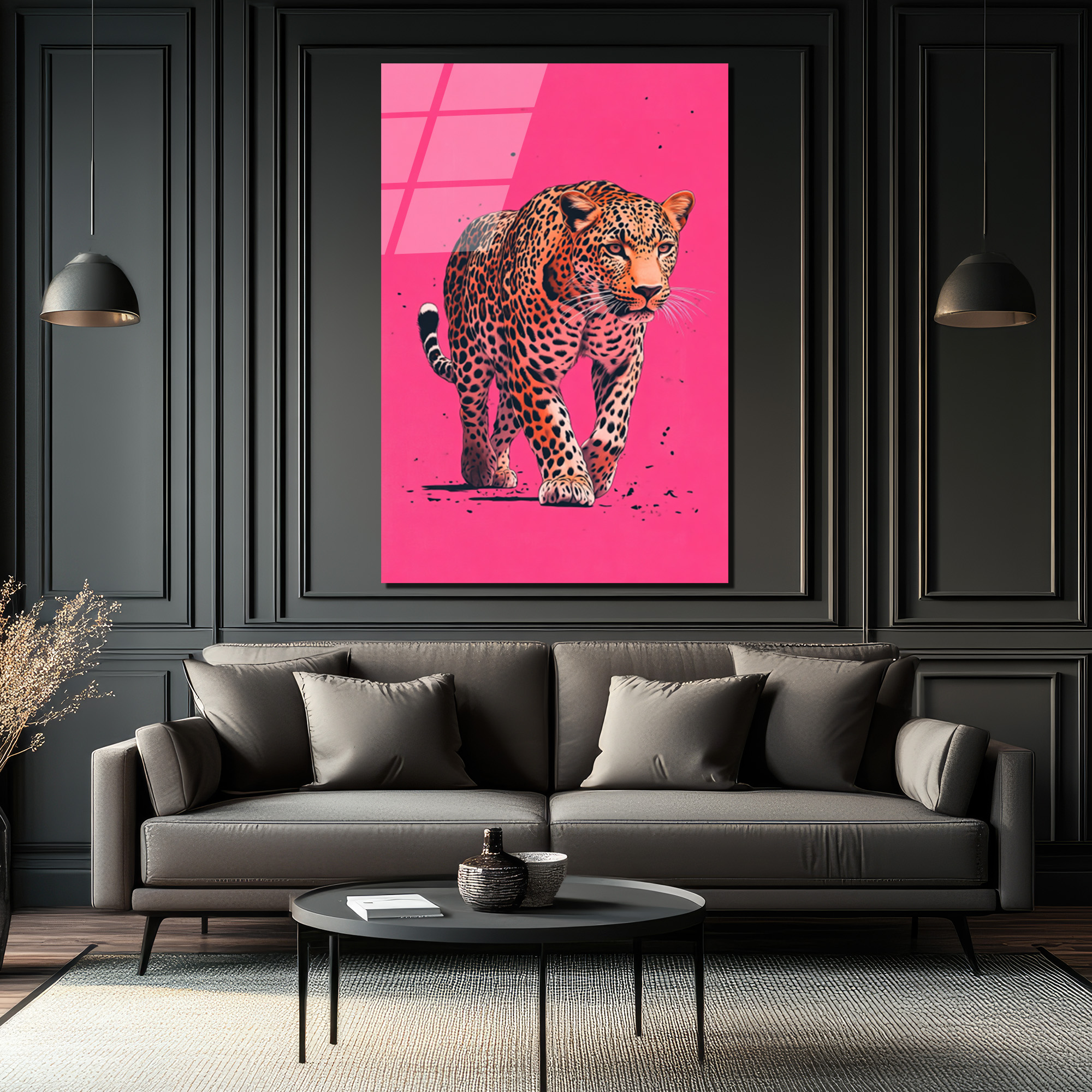 Vahşi Zarafet: Pembe Fonlu Leopar Cam Tablo - Glazella Vahşi Zarafet: Pembe Fonlu Leopar Cam Tablo - Glazella
