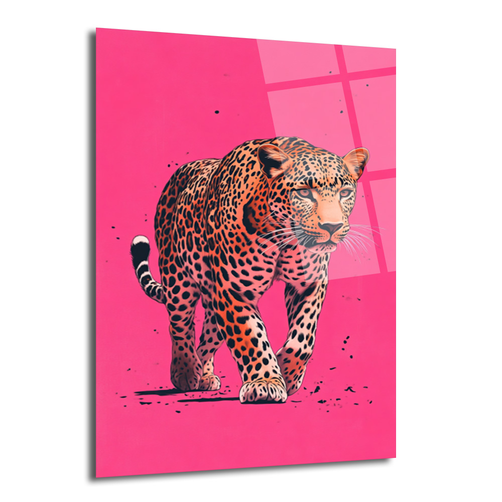 Vahşi Zarafet: Pembe Fonlu Leopar Cam Tablo - Glazella Vahşi Zarafet: Pembe Fonlu Leopar Cam Tablo - Glazella