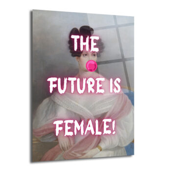 THE FUTURE IS FEMALE! Neon Pembe Sakız Patlatan Kadın Cam Tablo - Glazella