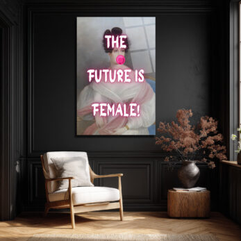 THE FUTURE IS FEMALE! Neon Pembe Sakız Patlatan Kadın Cam Tablo - Glazella THE FUTURE IS FEMALE! Neon Pembe Sakız Patlatan Kadın Cam Tablo - Glazella