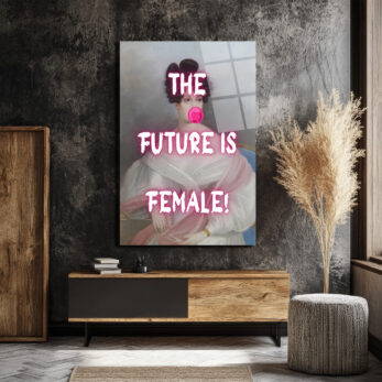 THE FUTURE IS FEMALE! Neon Pembe Sakız Patlatan Kadın Cam Tablo - Glazella THE FUTURE IS FEMALE! Neon Pembe Sakız Patlatan Kadın Cam Tablo - Glazella