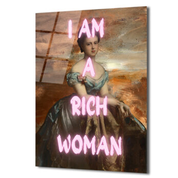 I AM A RICH WOMAN Neon Yazılı Klasik Portre Cam Tablo - Glazella I AM A RICH WOMAN Neon Yazılı Klasik Portre Cam Tablo - Glazella