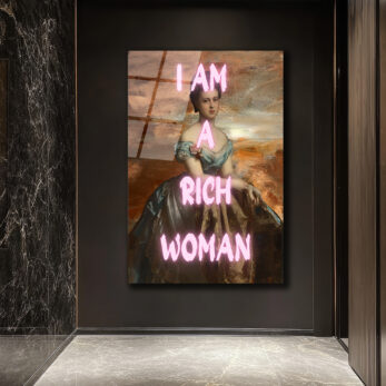 I AM A RICH WOMAN Neon Yazılı Klasik Portre Cam Tablo - Glazella I AM A RICH WOMAN Neon Yazılı Klasik Portre Cam Tablo - Glazella
