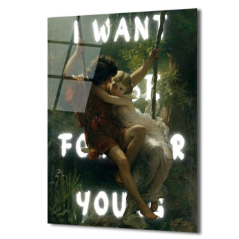 "I WANT TO BE FOR YOU" Romantik Aşk Salıncağı Cam Tablo - Glazella