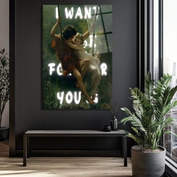 "I WANT TO BE FOR YOU" Romantik Aşk Salıncağı Cam Tablo - Glazella