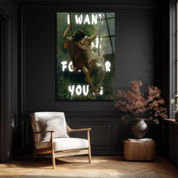 "I WANT TO BE FOR YOU" Romantik Aşk Salıncağı Cam Tablo - Glazella