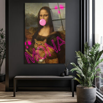 Pop Art Mona Lisa ve Kedi Cam Tablo - Modern Duvar Sanatı - Glazella Pop Art Mona Lisa ve Kedi Cam Tablo - Modern Duvar Sanatı - Glazella