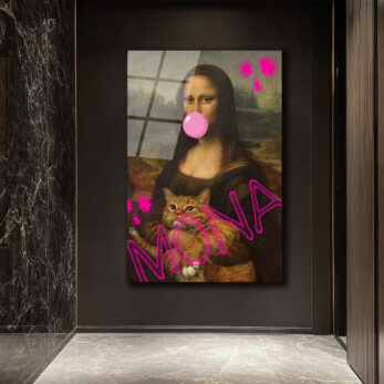 Pop Art Mona Lisa ve Kedi Cam Tablo - Modern Duvar Sanatı - Glazella Pop Art Mona Lisa ve Kedi Cam Tablo - Modern Duvar Sanatı - Glazella