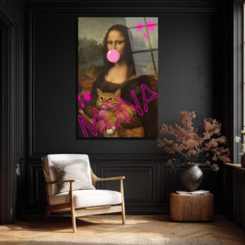 Pop Art Mona Lisa ve Kedi Cam Tablo - Modern Duvar Sanatı - Glazella Pop Art Mona Lisa ve Kedi Cam Tablo - Modern Duvar Sanatı - Glazella