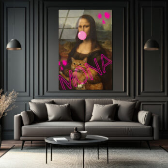 Pop Art Mona Lisa ve Kedi Cam Tablo - Modern Duvar Sanatı - Glazella Pop Art Mona Lisa ve Kedi Cam Tablo - Modern Duvar Sanatı - Glazella