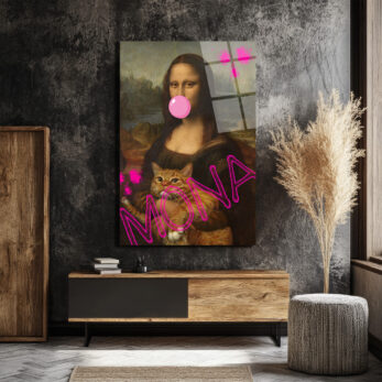 Pop Art Mona Lisa ve Kedi Cam Tablo - Modern Duvar Sanatı - Glazella Pop Art Mona Lisa ve Kedi Cam Tablo - Modern Duvar Sanatı - Glazella