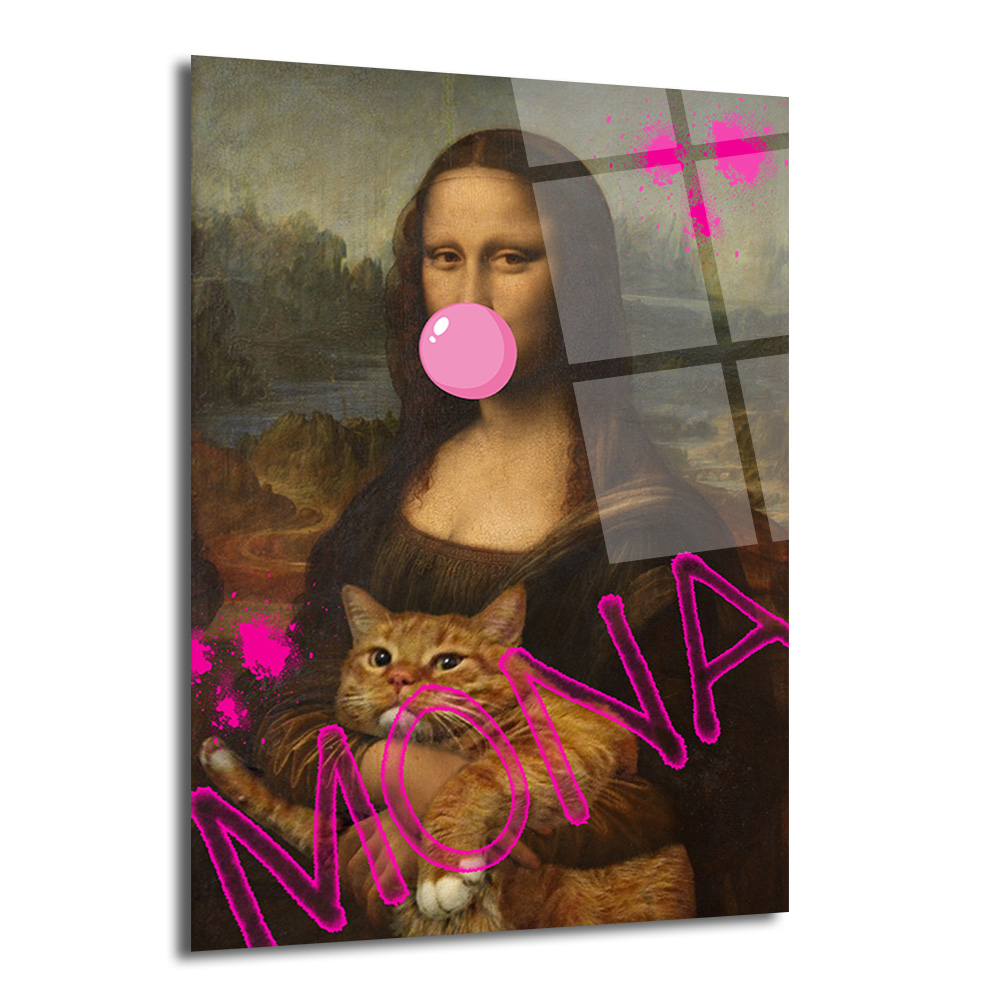 Pop Art Mona Lisa ve Kedi Cam Tablo - Modern Duvar Sanatı - Glazella Pop Art Mona Lisa ve Kedi Cam Tablo - Modern Duvar Sanatı - Glazella