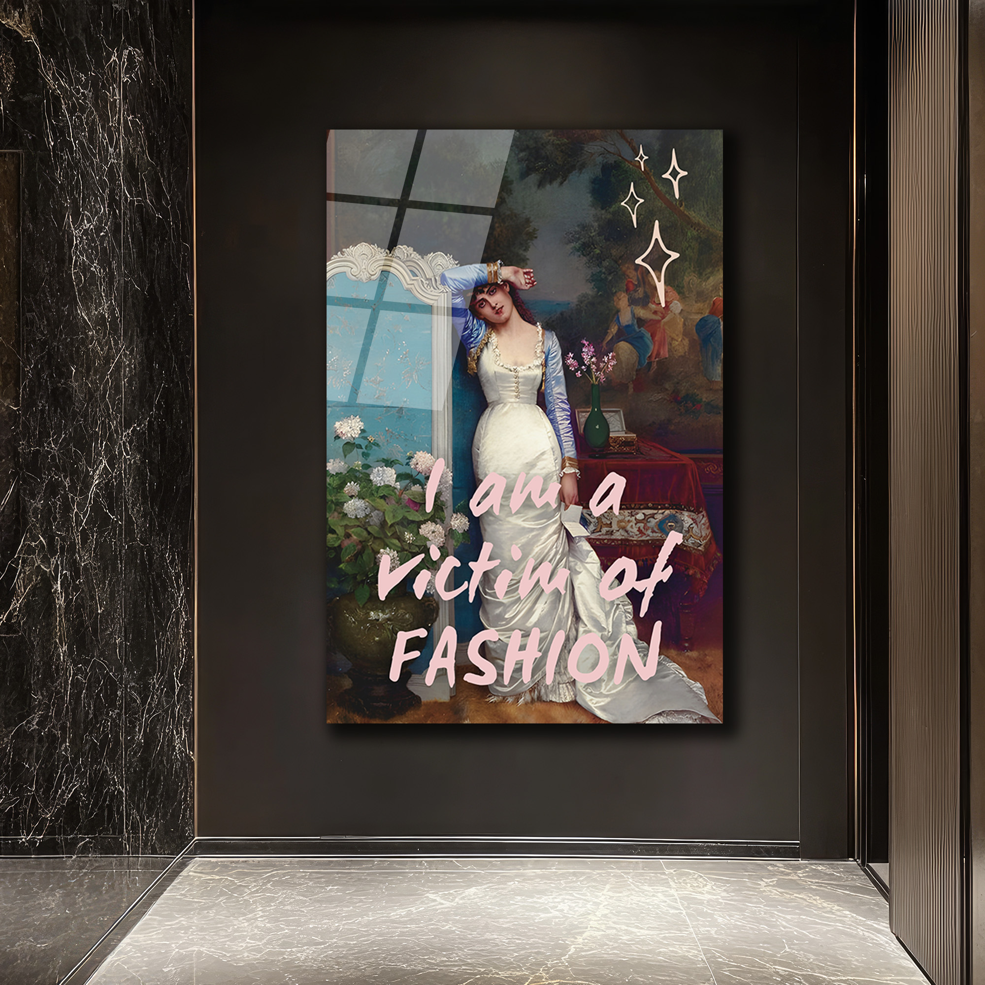 "I Am A Victim Of Fashion" Temalı Modern Sanat Cam Tablo - Glazella "I Am A Victim Of Fashion" Temalı Modern Sanat Cam Tablo - Glazella