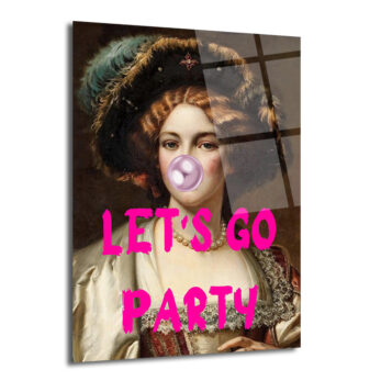 Let's Go Party Balonlu Kadın Cam Tablo - Pop Art Duvar Sanatı - Glazella