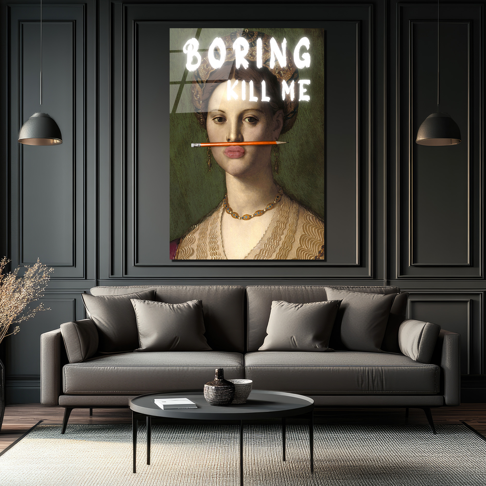 "Boring Kill Me" Yazılı Modern Sanat Cam Tablosu - İronik Duvar Dekoru - Glazella "Boring Kill Me" Yazılı Modern Sanat Cam Tablosu - İronik Duvar Dekoru - Glazella