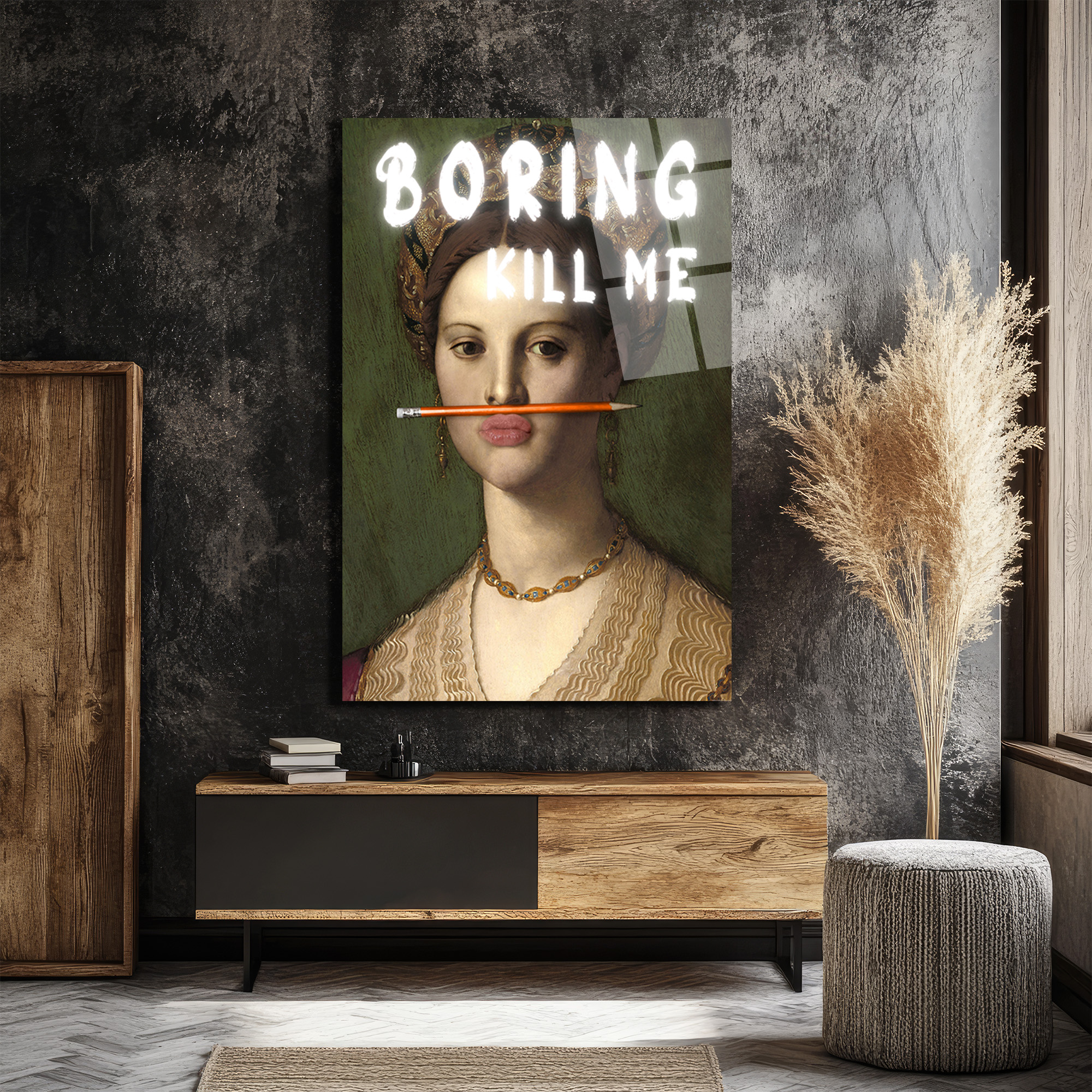 "Boring Kill Me" Yazılı Modern Sanat Cam Tablosu - İronik Duvar Dekoru - Glazella "Boring Kill Me" Yazılı Modern Sanat Cam Tablosu - İronik Duvar Dekoru - Glazella