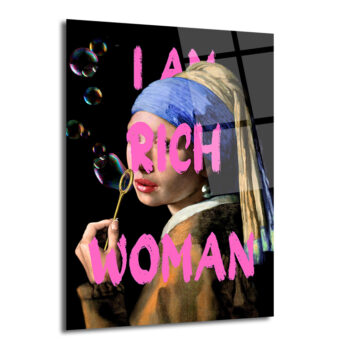 İnci Küpeli Kız 'I Am Rich Woman' Pop Art Cam Tablo - Glazella