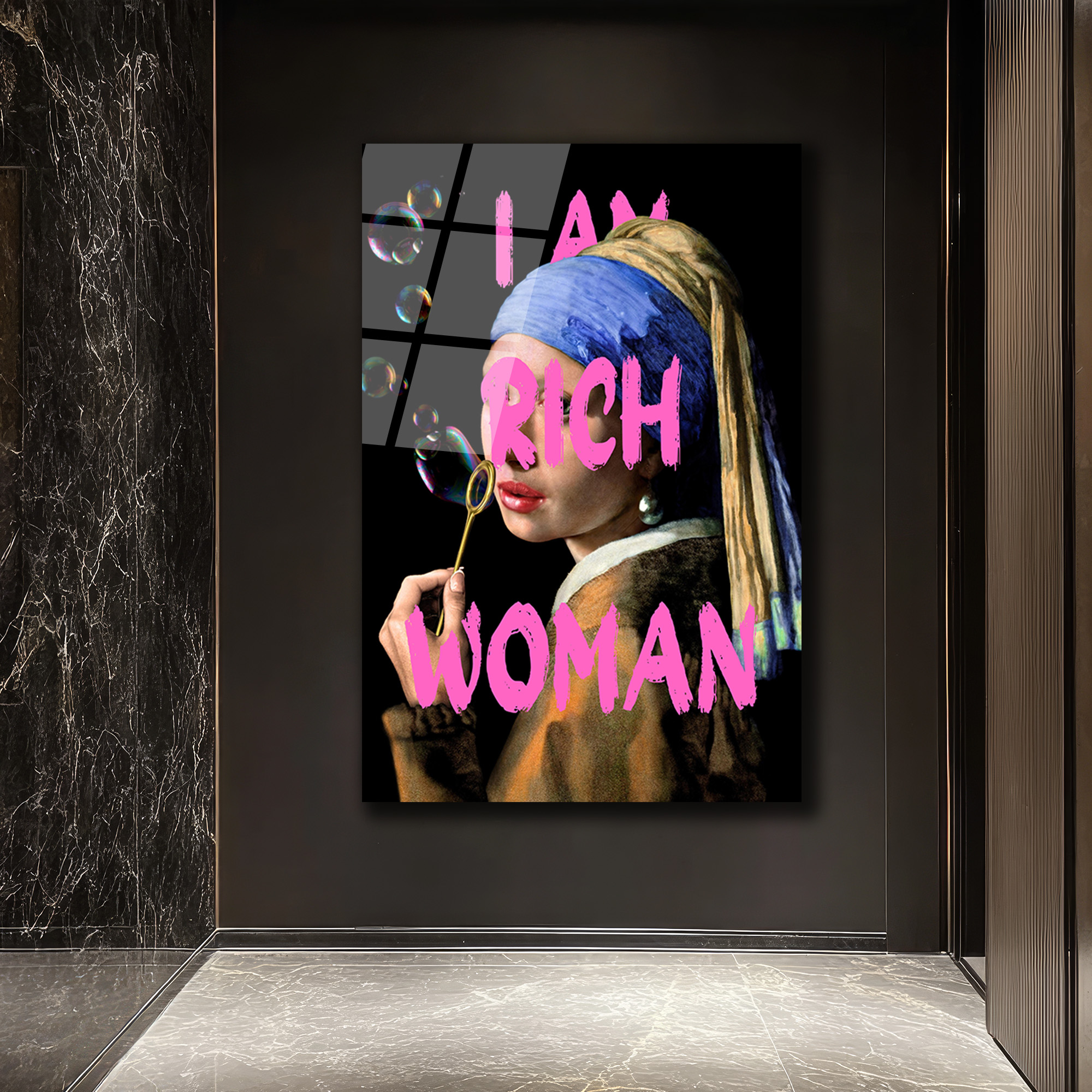 İnci Küpeli Kız 'I Am Rich Woman' Pop Art Cam Tablo - Glazella İnci Küpeli Kız 'I Am Rich Woman' Pop Art Cam Tablo - Glazella