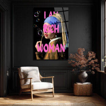 İnci Küpeli Kız 'I Am Rich Woman' Pop Art Cam Tablo - Glazella İnci Küpeli Kız 'I Am Rich Woman' Pop Art Cam Tablo - Glazella