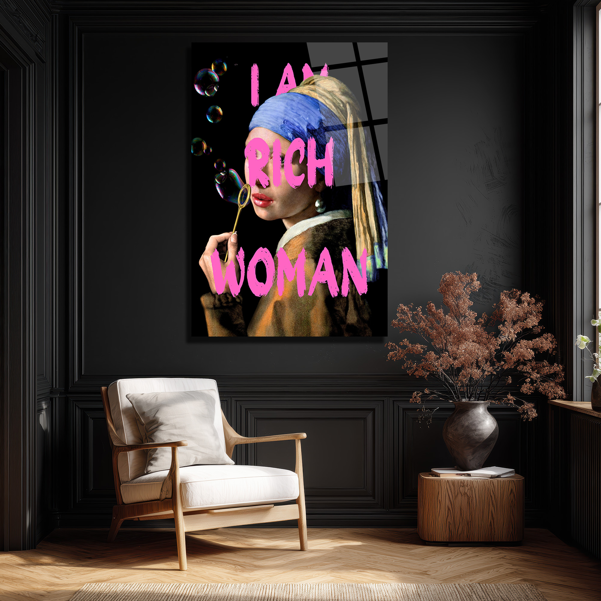 İnci Küpeli Kız 'I Am Rich Woman' Pop Art Cam Tablo - Glazella İnci Küpeli Kız 'I Am Rich Woman' Pop Art Cam Tablo - Glazella