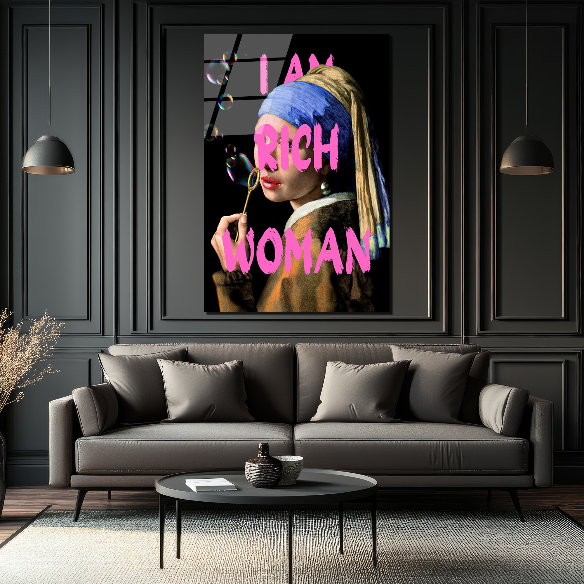 İnci Küpeli Kız 'I Am Rich Woman' Pop Art Cam Tablo - Glazella İnci Küpeli Kız 'I Am Rich Woman' Pop Art Cam Tablo - Glazella