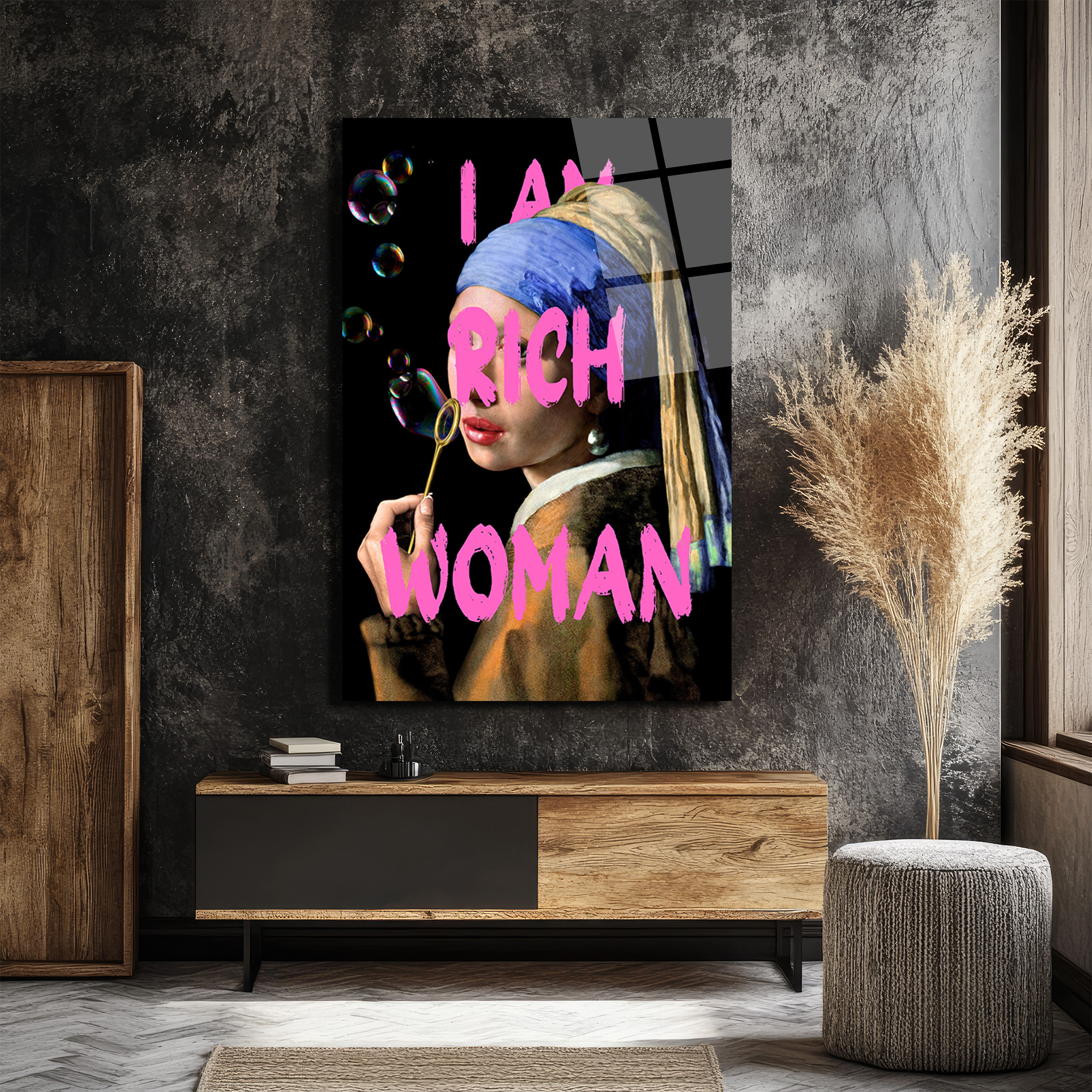 İnci Küpeli Kız 'I Am Rich Woman' Pop Art Cam Tablo - Glazella İnci Küpeli Kız 'I Am Rich Woman' Pop Art Cam Tablo - Glazella