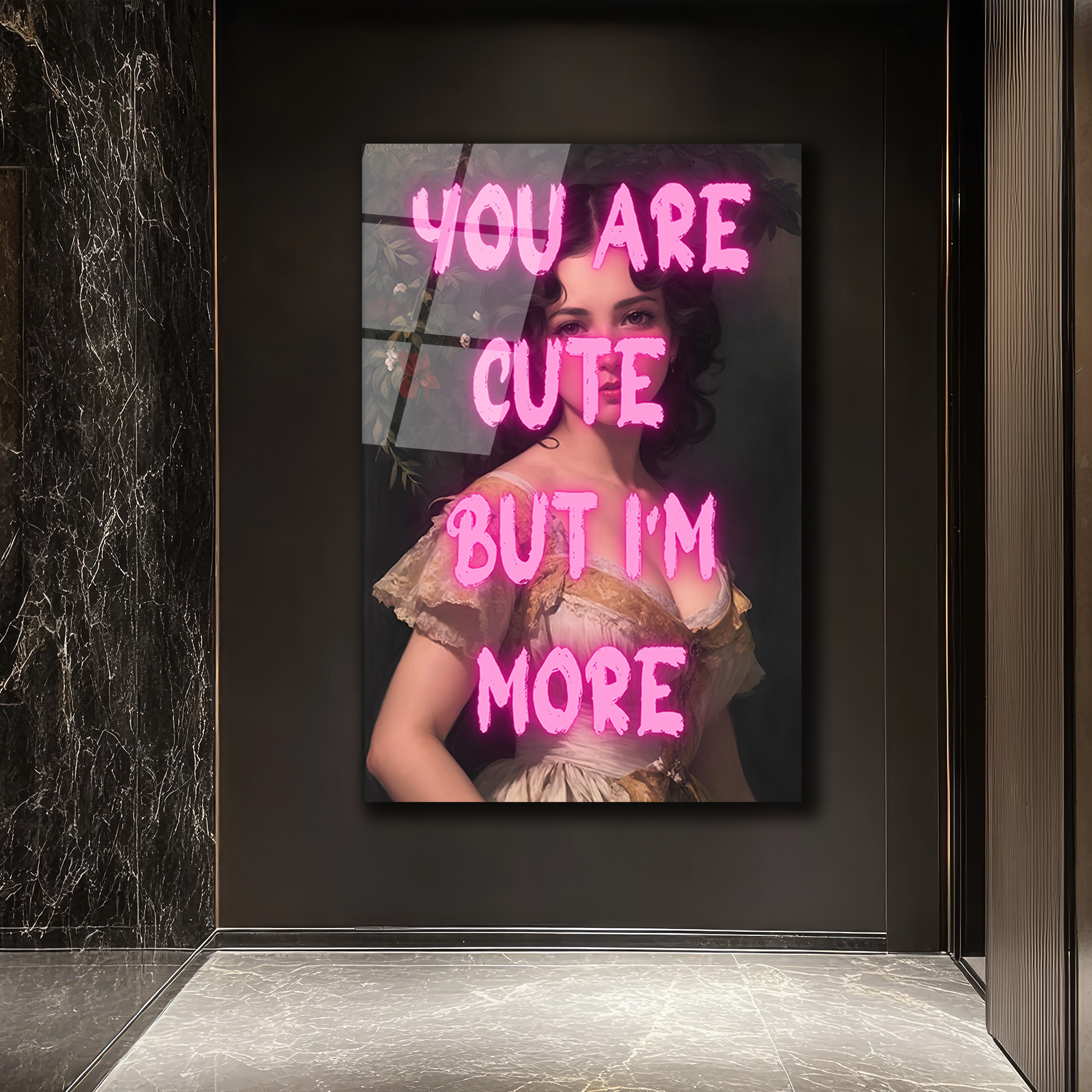You Are Cute Neon Yazılı Vintage Kadın Cam Tablo - Glazella You Are Cute Neon Yazılı Vintage Kadın Cam Tablo - Glazella