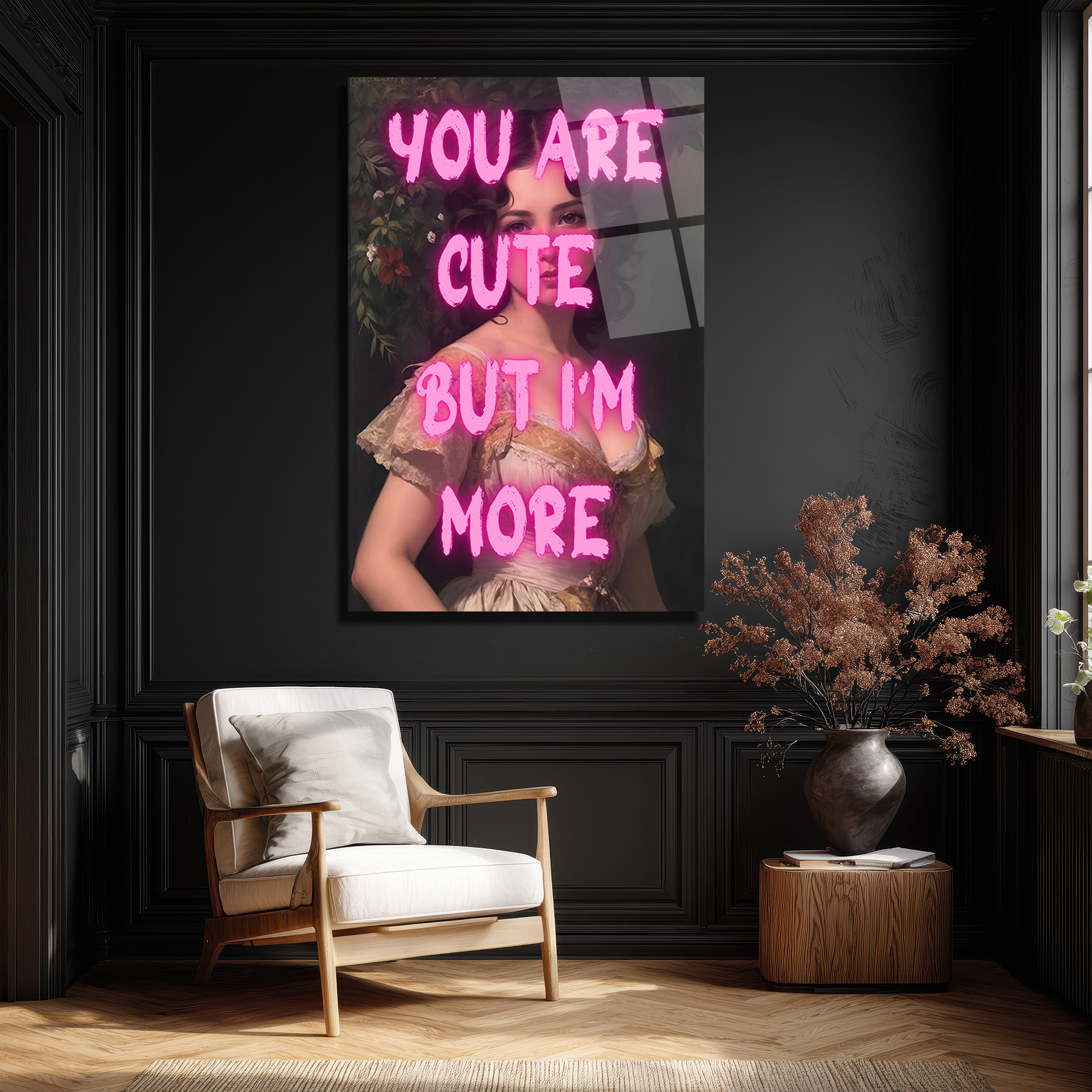You Are Cute Neon Yazılı Vintage Kadın Cam Tablo - Glazella You Are Cute Neon Yazılı Vintage Kadın Cam Tablo - Glazella