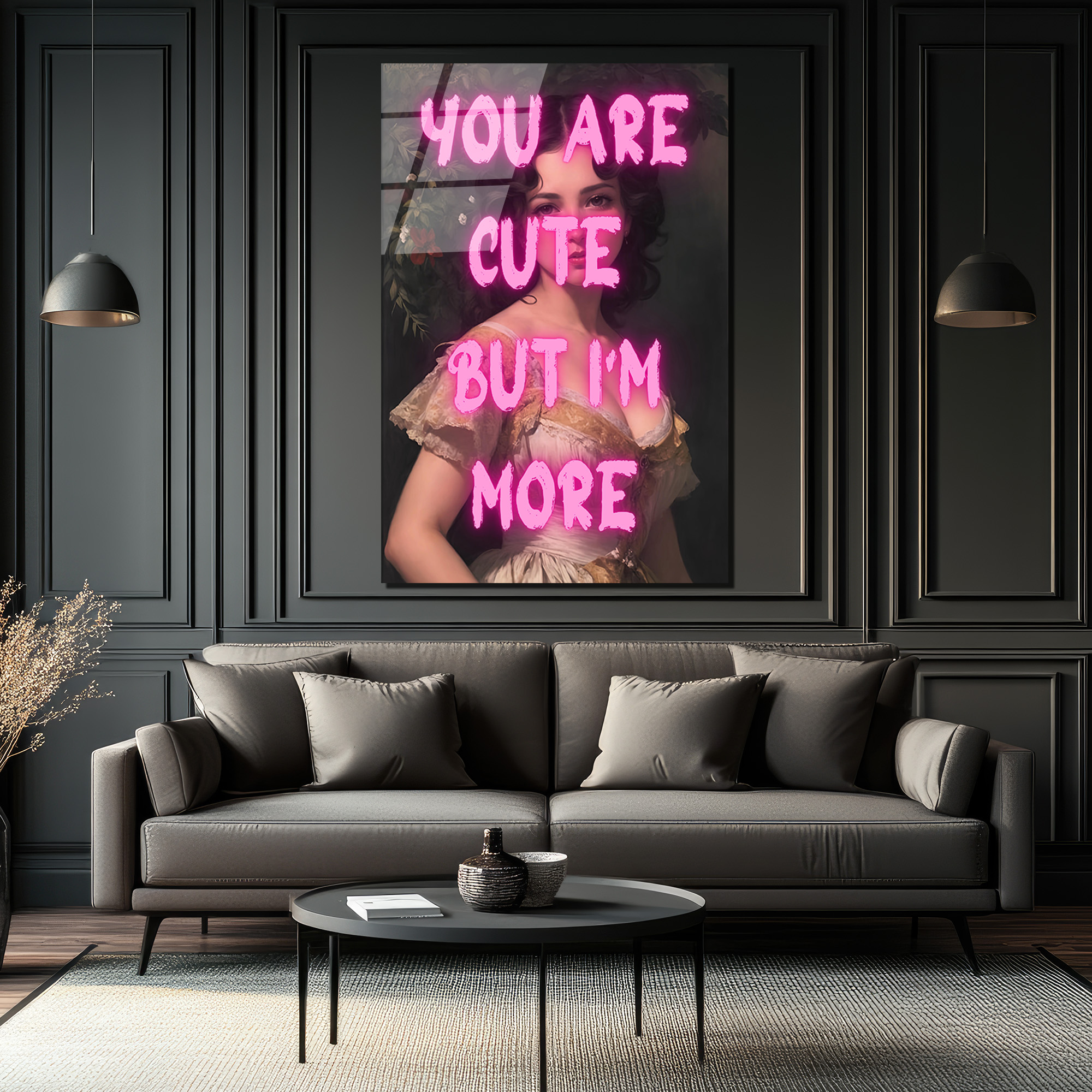 You Are Cute Neon Yazılı Vintage Kadın Cam Tablo - Glazella You Are Cute Neon Yazılı Vintage Kadın Cam Tablo - Glazella