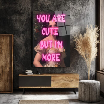 You Are Cute Neon Yazılı Vintage Kadın Cam Tablo - Glazella You Are Cute Neon Yazılı Vintage Kadın Cam Tablo - Glazella