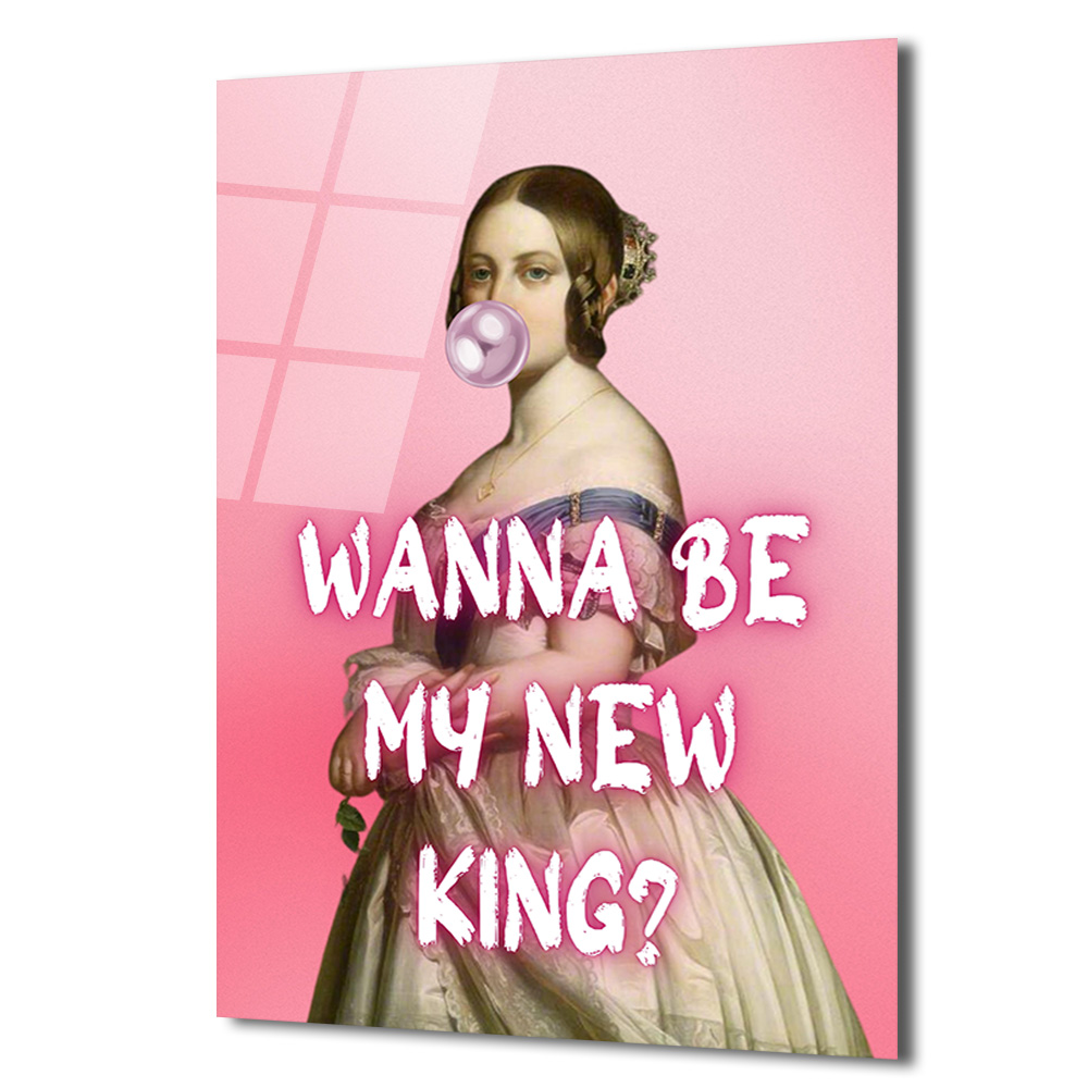 "Wanna Be My New King?" Pop Art Temalı Şık Cam Tablo - Glazella "Wanna Be My New King?" Pop Art Temalı Şık Cam Tablo - Glazella