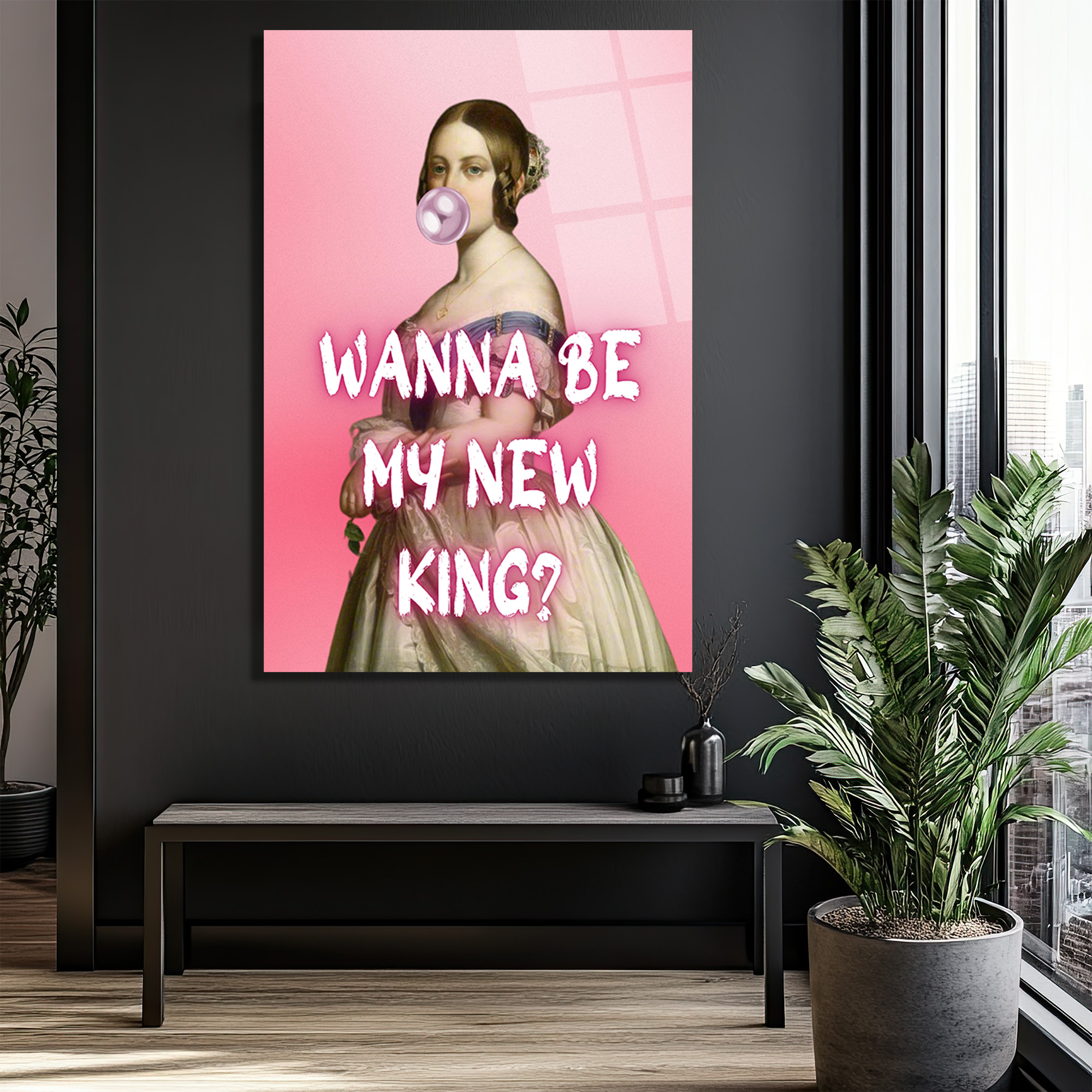 "Wanna Be My New King?" Pop Art Temalı Şık Cam Tablo - Glazella "Wanna Be My New King?" Pop Art Temalı Şık Cam Tablo - Glazella