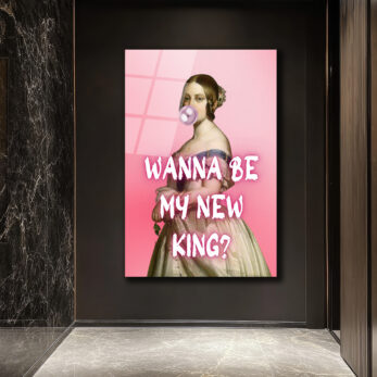 "Wanna Be My New King?" Pop Art Temalı Şık Cam Tablo - Glazella "Wanna Be My New King?" Pop Art Temalı Şık Cam Tablo - Glazella