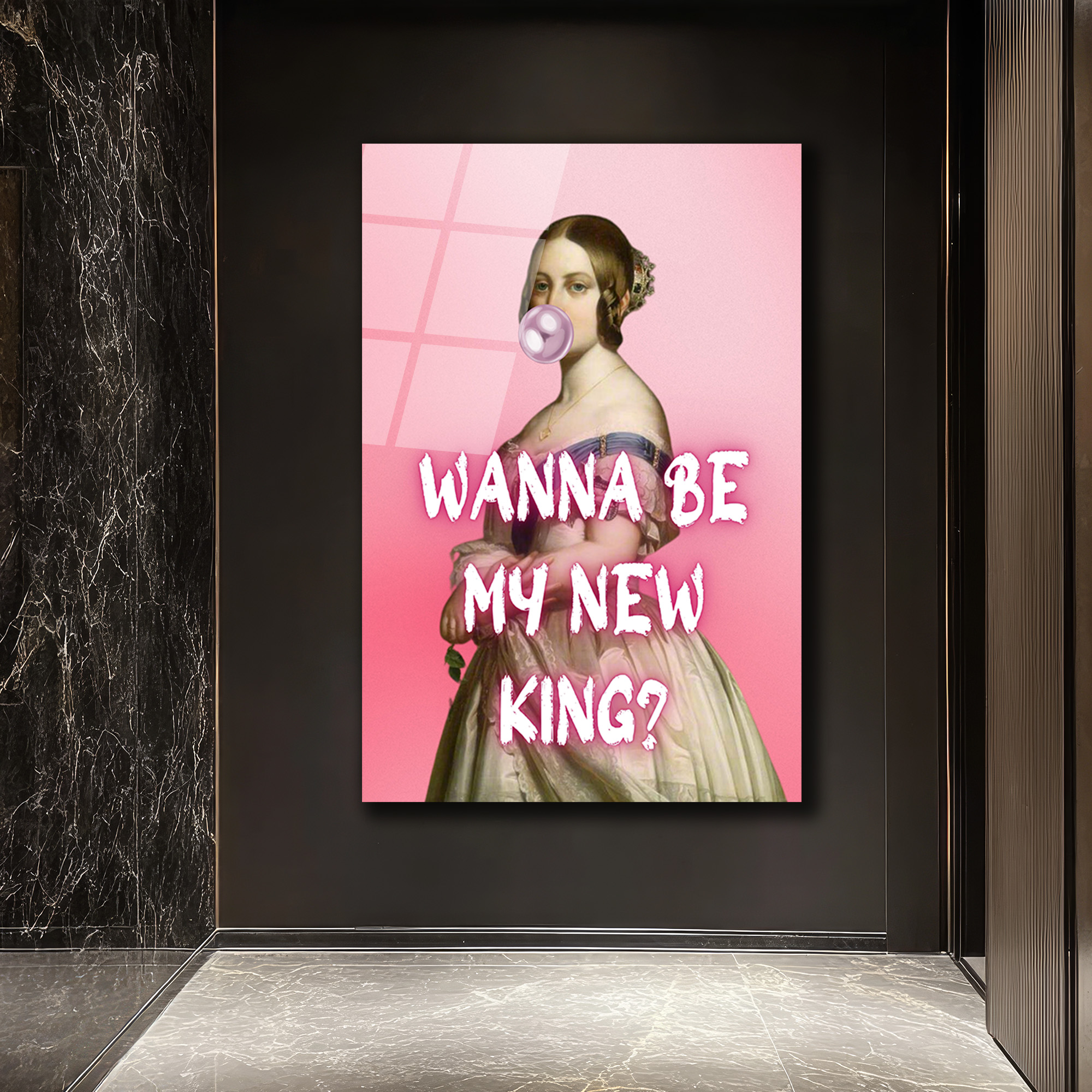"Wanna Be My New King?" Pop Art Temalı Şık Cam Tablo - Glazella "Wanna Be My New King?" Pop Art Temalı Şık Cam Tablo - Glazella