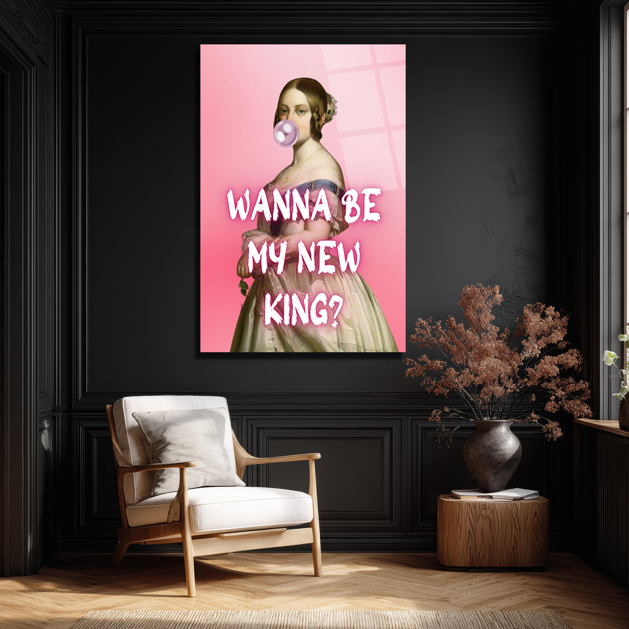 "Wanna Be My New King?" Pop Art Temalı Şık Cam Tablo - Glazella "Wanna Be My New King?" Pop Art Temalı Şık Cam Tablo - Glazella