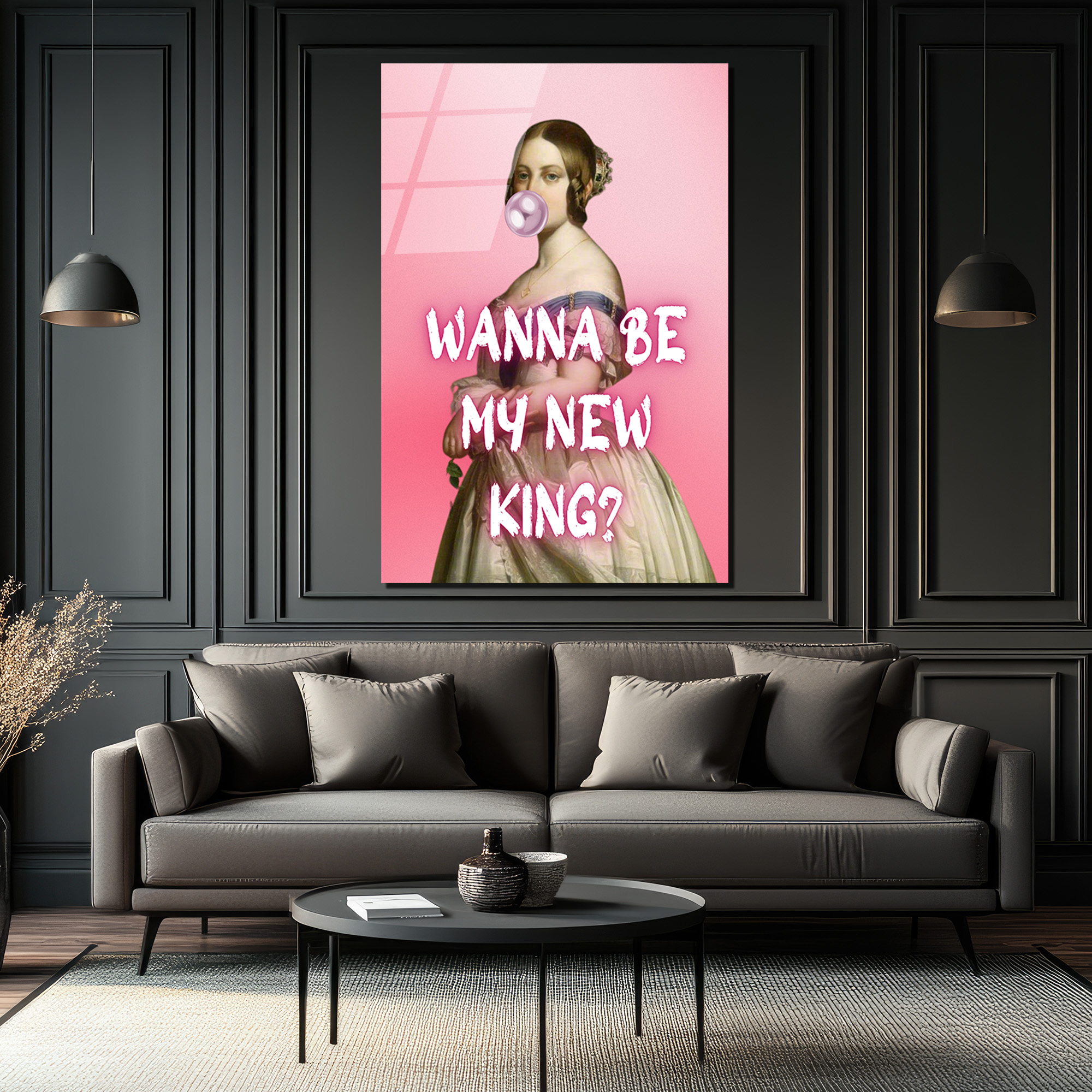 "Wanna Be My New King?" Pop Art Temalı Şık Cam Tablo - Glazella "Wanna Be My New King?" Pop Art Temalı Şık Cam Tablo - Glazella