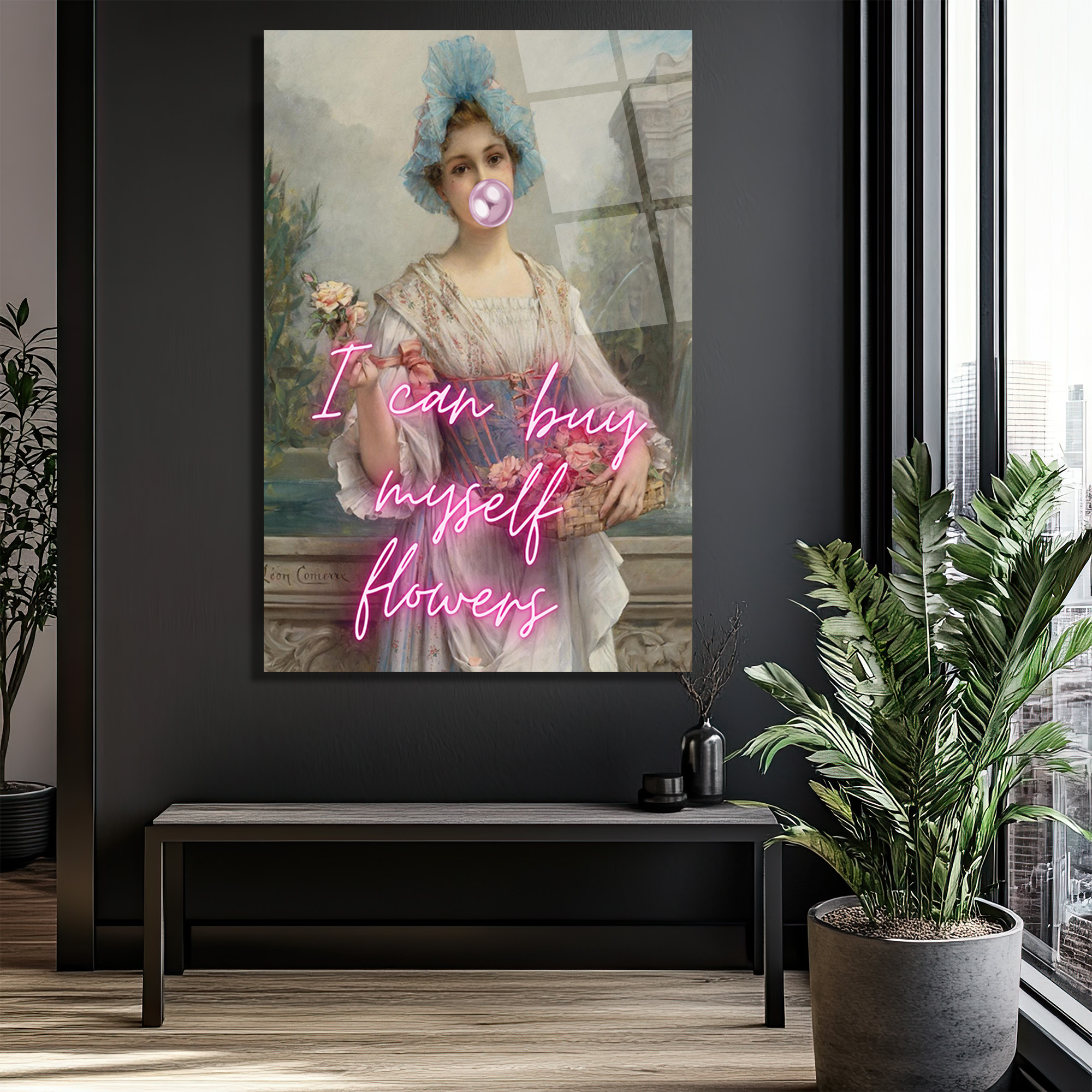 Kendime Çiçek Alırım Neon Yazılı Modern Klasik Cam Tablo - Glazella Kendime Çiçek Alırım Neon Yazılı Modern Klasik Cam Tablo - Glazella
