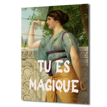 "Tu Es Magique" Temalı Antik Kadın ve Gül Cam Tablo - Glazella