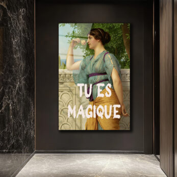 "Tu Es Magique" Temalı Antik Kadın ve Gül Cam Tablo - Glazella
