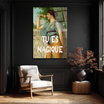 "Tu Es Magique" Temalı Antik Kadın ve Gül Cam Tablo - Glazella