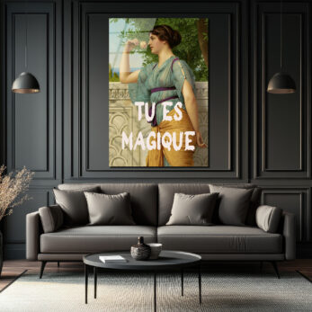 "Tu Es Magique" Temalı Antik Kadın ve Gül Cam Tablo - Glazella