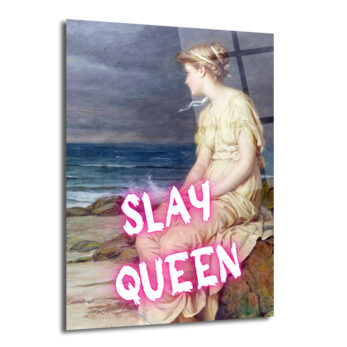 Slay Queen Neon Pembe Yazılı Klasik Sanat Cam Tablo - Glazella
