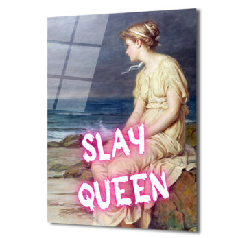 Slay Queen Neon Pembe Yazılı Klasik Sanat Cam Tablo - Glazella Slay Queen Neon Pembe Yazılı Klasik Sanat Cam Tablo - Glazella