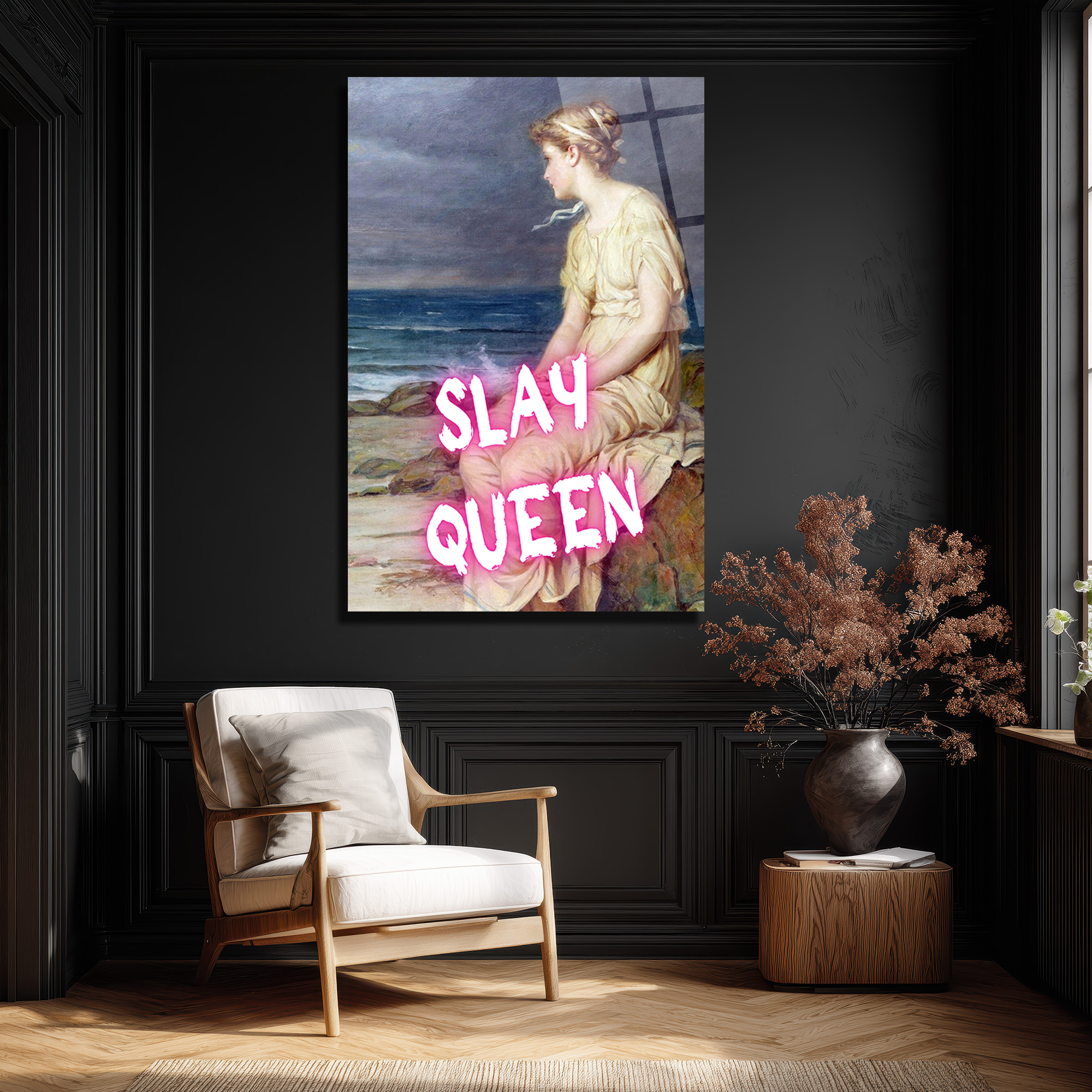 Slay Queen Neon Pembe Yazılı Klasik Sanat Cam Tablo - Glazella Slay Queen Neon Pembe Yazılı Klasik Sanat Cam Tablo - Glazella