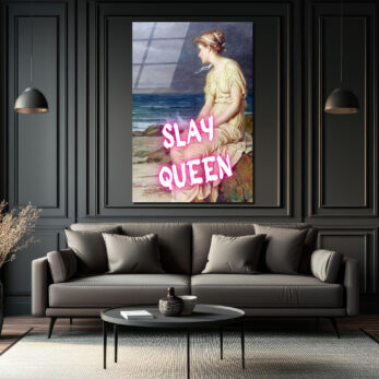 Slay Queen Neon Pembe Yazılı Klasik Sanat Cam Tablo - Glazella Slay Queen Neon Pembe Yazılı Klasik Sanat Cam Tablo - Glazella