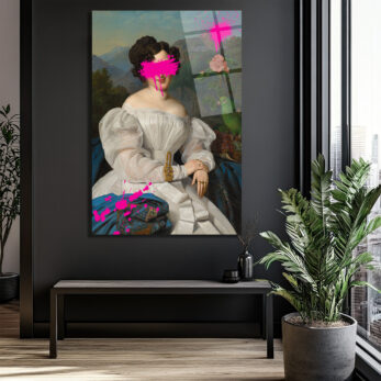 Asi Barok: Pembe Sıçramalı Klasik Portre Cam Tablo - Glazella Asi Barok: Pembe Sıçramalı Klasik Portre Cam Tablo - Glazella