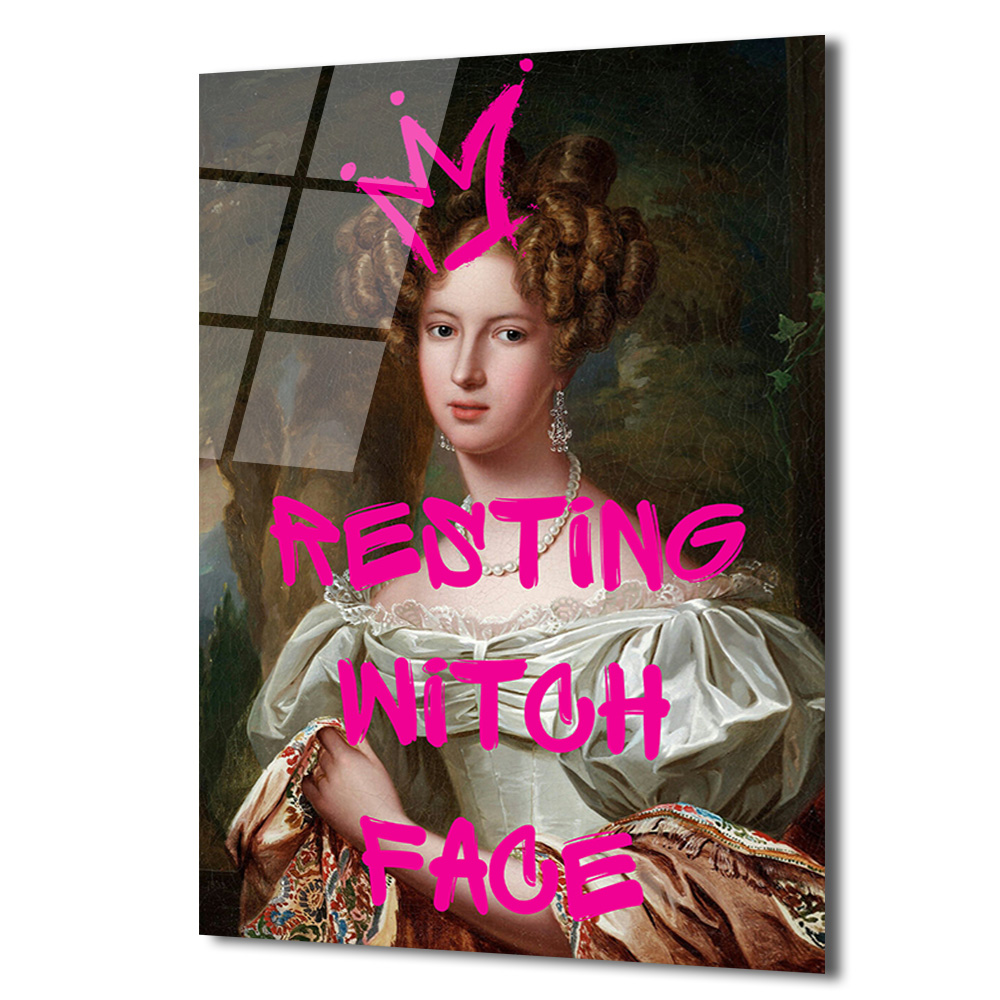 "Resting Witch Face" Temalı İronik Kraliçe Portre Cam Tablo - Glazella "Resting Witch Face" Temalı İronik Kraliçe Portre Cam Tablo - Glazella
