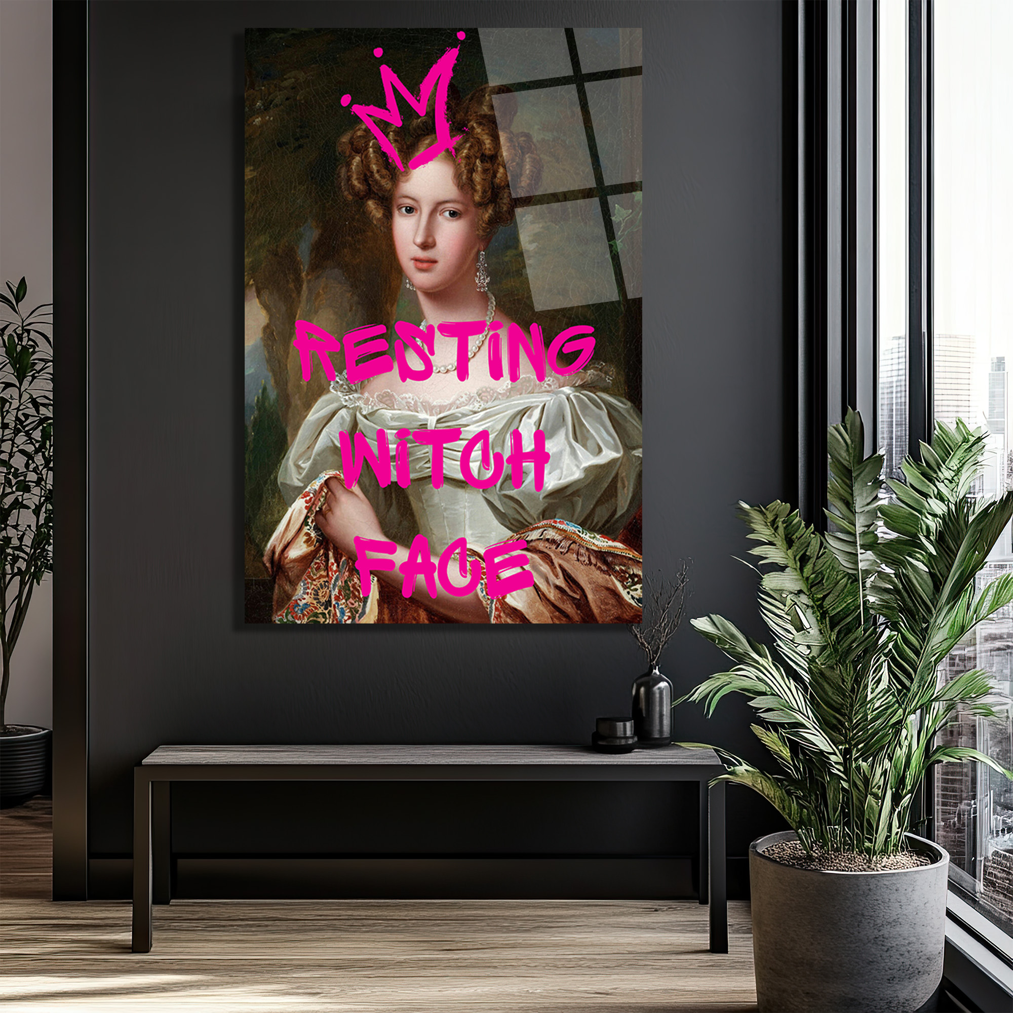 "Resting Witch Face" Temalı İronik Kraliçe Portre Cam Tablo - Glazella "Resting Witch Face" Temalı İronik Kraliçe Portre Cam Tablo - Glazella