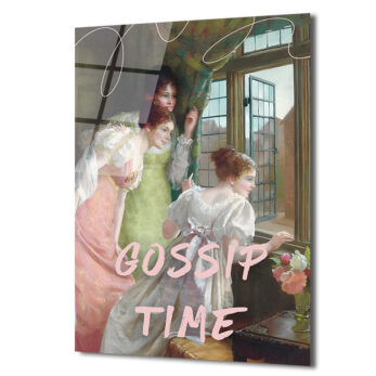 Gossip Time Vintage Sanatsal Cam Tablo - Neşeli Duvar Dekoru - Glazella