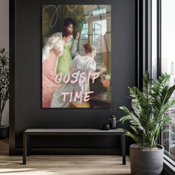 Gossip Time Vintage Sanatsal Cam Tablo - Neşeli Duvar Dekoru - Glazella